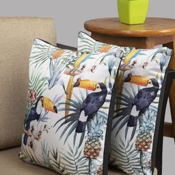 HOUZZCODE Off-White & Blue Set of 2 Abstract Square Cushion Covers-15
