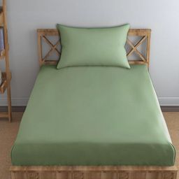 Trance Home Linen Green Pure Cotton 300 TCFitted Single Bedsheet Set 1.83 m x 0.76 m-image-41