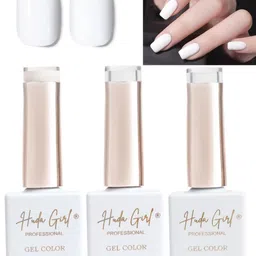 Huda Girl Set Of 3 Soak Off Gel Nail Polish - 15 ml Each - White - Top Coat - Base-51