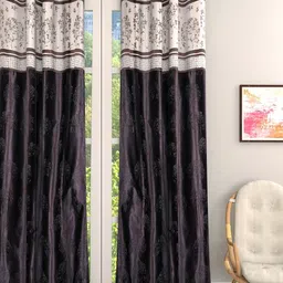 ROMEE Coffee Brown & Off-White Single Room Darkening Long Door Curtain-image-59