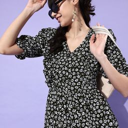 EVERYDAY by ANI Black & White Floral Crepe Midi Dress-image-28
