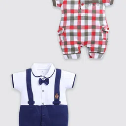 BABY GO Infant Boys Pack Of 2 Printed Pure Cotton Rompers-image-77