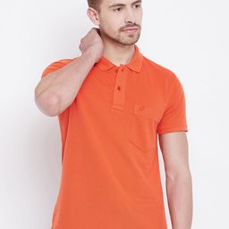 Camey Men Orange Solid Polo Collar T-shirt-image-85