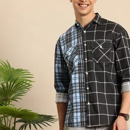 Mast & Harbour Opaque Checked Pure Cotton Casual Shirt-image-76