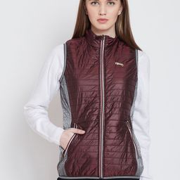 JUMP USA Women Maroon & Grey Colourblocked Lightweight Padded Jacket-image-78