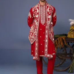 KALPRAAG Men Floral Embroidered Regular Sequinned Kurta with Trousers & With Dupatta-picture-50