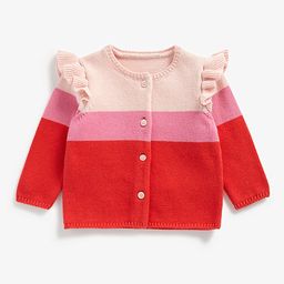 mothercare Girls Red & Pink Combed Cotton Colourblocked Cardigan-image-41