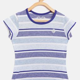 FEMEA Girls Blue & White Striped Striped Cotton Round Neck Pure Cotton T-shirt-image-98