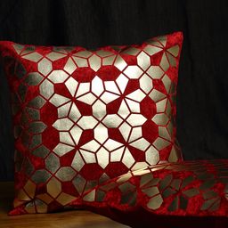HOSTA HOMES Maroon & Gold-Toned Set of 2 Embellished Square Cushion Covers-20