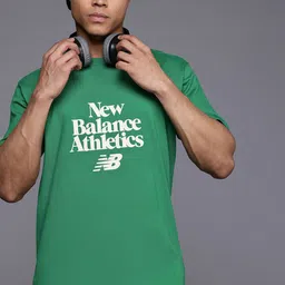 New Balance Men Brand Logo Printed Drop-Shoulder Sleeves Pure Cotton T-shirt-image-64