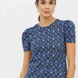 Harpa Women Navy Blue Printed Round Neck T-shirt-image-97