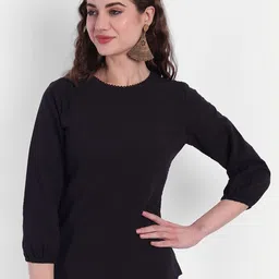 SUTI Women Black Solid Cotton Top-image-46