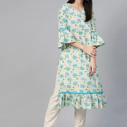 Sringam Women White & Beige Floral Printed Straight Kurta-image-56