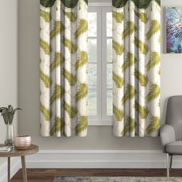 Cortina Green & Off-White Set of 2 Printed  Window Curtains-23
