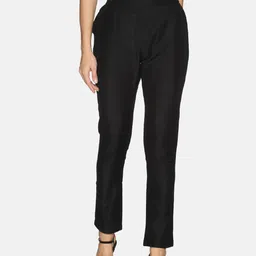 Saffron Threads Women Black Solid Regular Trousers-image-9