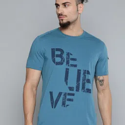 Alcis Men Teal Blue Typography Printed Slim Fit Gym T-shirt-image-76