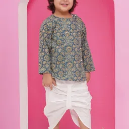 Aj DEZInES Boys Pure Cotton Full Sleeves Abstract Print Dhoti Set-picture-36