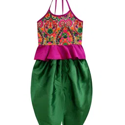 A T U N Girls Green & Pink Printed Peplum Top with Dhoti Pants-image-23