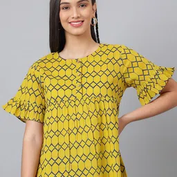 DECKEDUP Geometric Print Cinched Waist Cotton Top-image-23