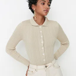 Trendyol Women Grey Striped Shirt Style Top-picture-26