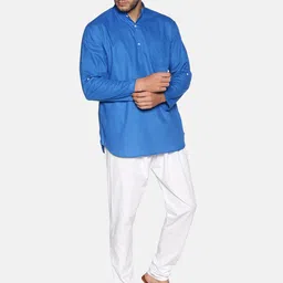 Sethukrishna Men Blue & White Solid Kurta with Pyjamas-image-92