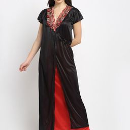 Secret Wish Black & Red Solid Nightdress-image-49