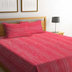 KLOTTHE Red & White Woven Design Double Bed Cover With 2 Pillow Covers-image-5