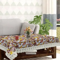 LooMantha Brown Geometric Printed Waterproof Plastic 4-Seater Table Cover-20