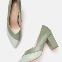 Allen Solly Women Colourblocked Block Heel Pumps with Snake Skin Textured Detail-17