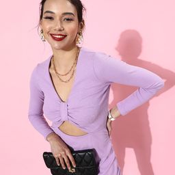 plusS Women Charming Lavender Solid Knitted Dress-image-1