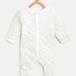 mothercare Infant Boys White & Green Micro Veggies Print Pure Cotton Wadded Sleepsuit-picture-8