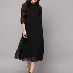 BAESD Women Self Design Fit & Flare Midi Dress-image-21