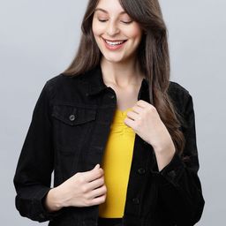 Tokyo Talkies Women Black Solid Denim Jacket-image-91