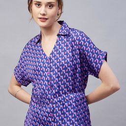 Marie Claire Extended Sleeves Geometric Printed Satin Shirt Style Top-image-32