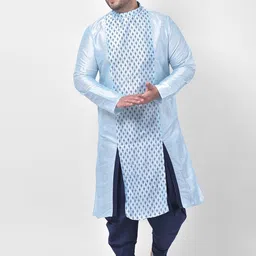 DEYANN PLUS Men Blue & Navy Blue Woven Design Kurta with Dhoti Pants-13