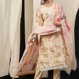 Anouk Floral Embroidered Thread Work Pure Cotton Straight Kurta With Trouser And Dupatta-picture-6