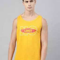 Bushirt Men Mustard No Limit Printed Round Neck Pure Cotton T-shirt-image-30