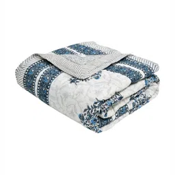 BLOCKS OF INDIA Blue & Grey Floral Mild Winter 350 GSM Single Bed Quilt-17