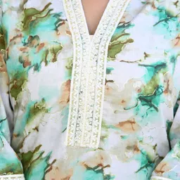 Yavie Abstract Printed V-Neck Thread Work Straight Kurta With Trousers & Dupatta image 4