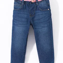 Babyhug Cotton Washed Denim Full Length Stretchable Jeans With Belt - Blue-picture-15