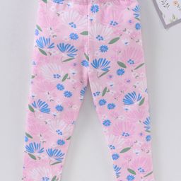 Babyhug Full Length Knit Leggings Floral Print - Pink-image-18