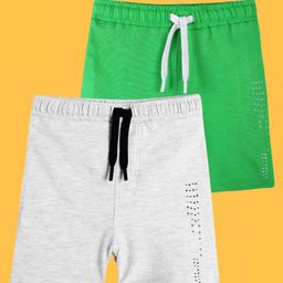 Anthrilo Ecru Melange and Summer Green Comfort Fit Shorts Pack of 2 - Ecru & Green-image-29