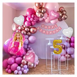 Bubble Trouble  Barbie Theme Birthday Decorations for Girls 5th Birthday with Pink Princess Birthday Decorations Combo with Barbie Foil Balloons Pink Balloon Party Decoration Kit- Pack of 74-image-60