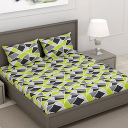 Divine Casa 100% Cotton 144TC Double Bedsheet with 2 Pillow Covers Geometric Print_Green and Grey-14