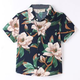 CrayonFlakes Rayon Half Sleeves Floral Printed Shirt - Navy Blue-image-46