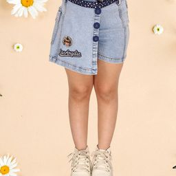 Cutecumber Bear Patch Embellished Warp Style Shorts - Blue-image-89