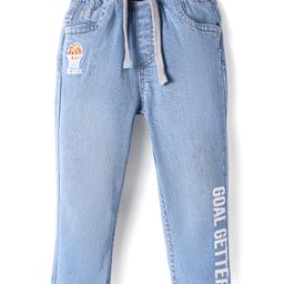 Babyhug Full Length Washed Denim Jeans With Text Print - Light Blue-image-16