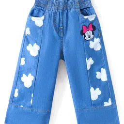 Babyhug Disney Cotton Knit Full Length  Denim Jeans with Minnie Mouse Print - Blue-picture-12