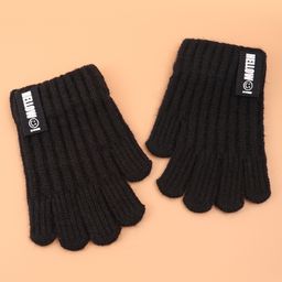 Pine Kids Pair of Winter Gloveswith Text Patch- Black-13