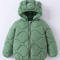 Kookie Kids Full Sleeves Hooded Padded Winter Jacket with Ear Applique - Mint Green-image-71